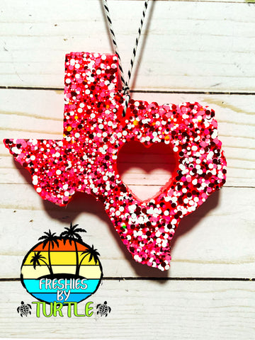 Texas Glitter Heart Freshie